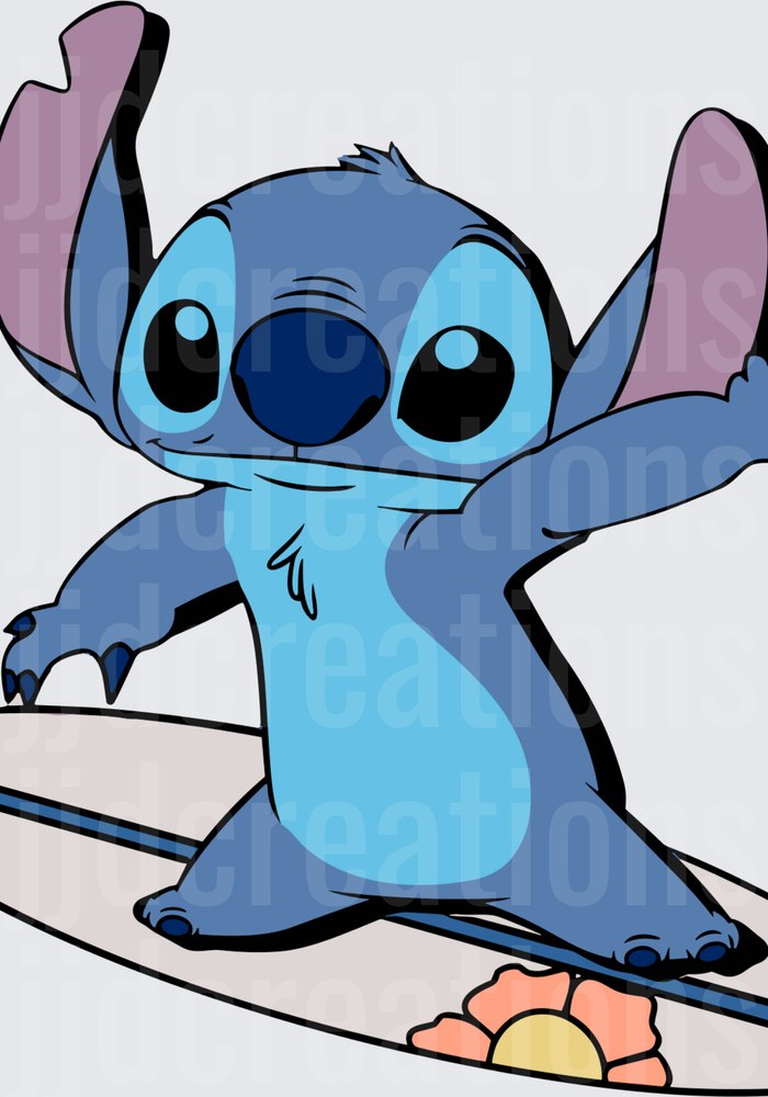 Stitch Surfing with Hibiscus Flowers Disney Lilo and Stitch