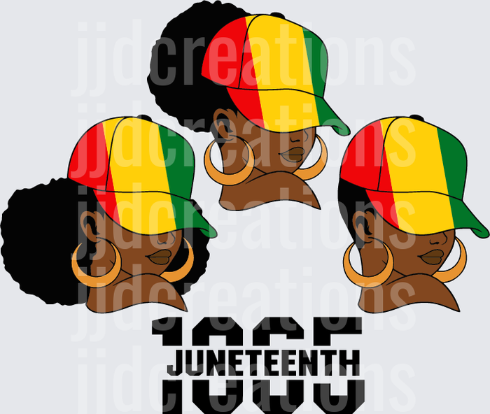 Juneteenth 1865 Three African American Women in Pan-African Flag Baseball Caps