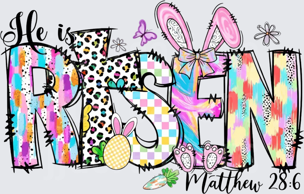 He is Risen Easter Bunny Colorful Patchwork Matthew 28:6