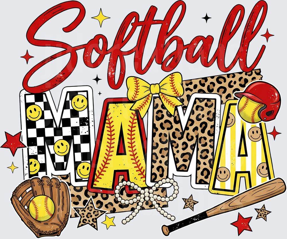 Softball Mama with Baseball Glove Bat and Leopard Print