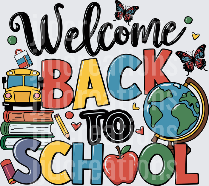 Welcome Back to School Colorful Typography with Educational Icons