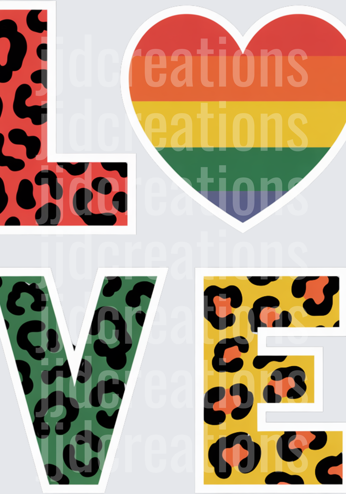 LOVE Rainbow Pride Heart with Leopard Print Letters