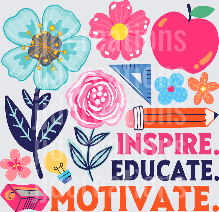 Teacher Motivation Floral School Supplies Inspire Educate Design
