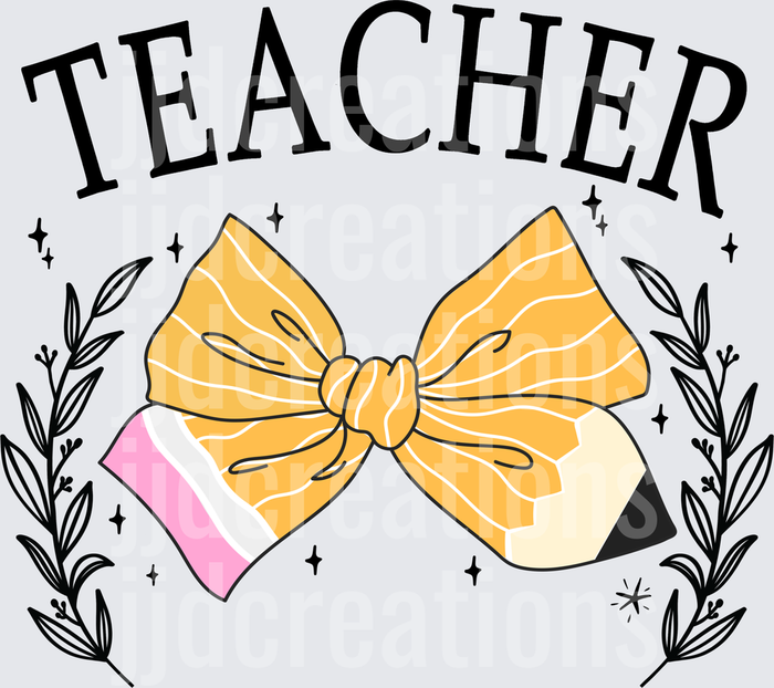 Teacher Text with Golden Bow Tie and Decorative Leaves