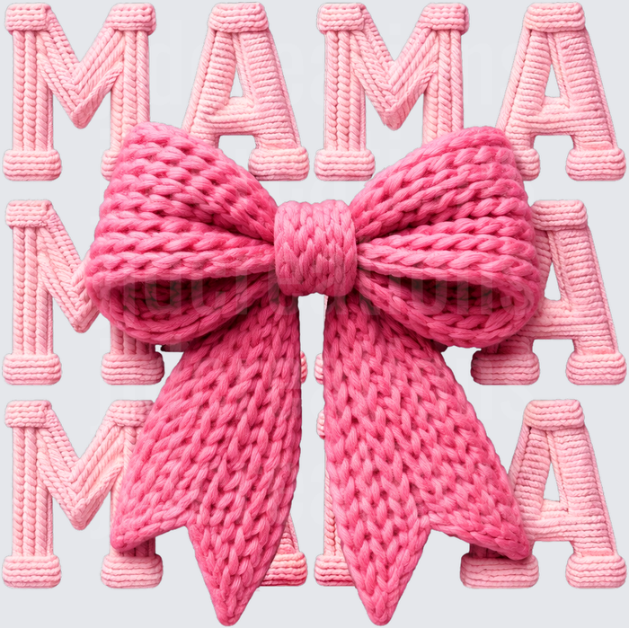 Pink Knitted Yarn MAMA Letters with Bow Tie Mother's Day