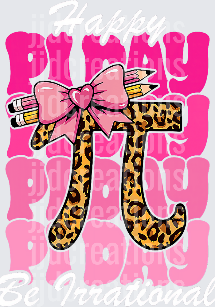 Leopard Print Pi Symbol with Pink Bow and Pencils Play Design