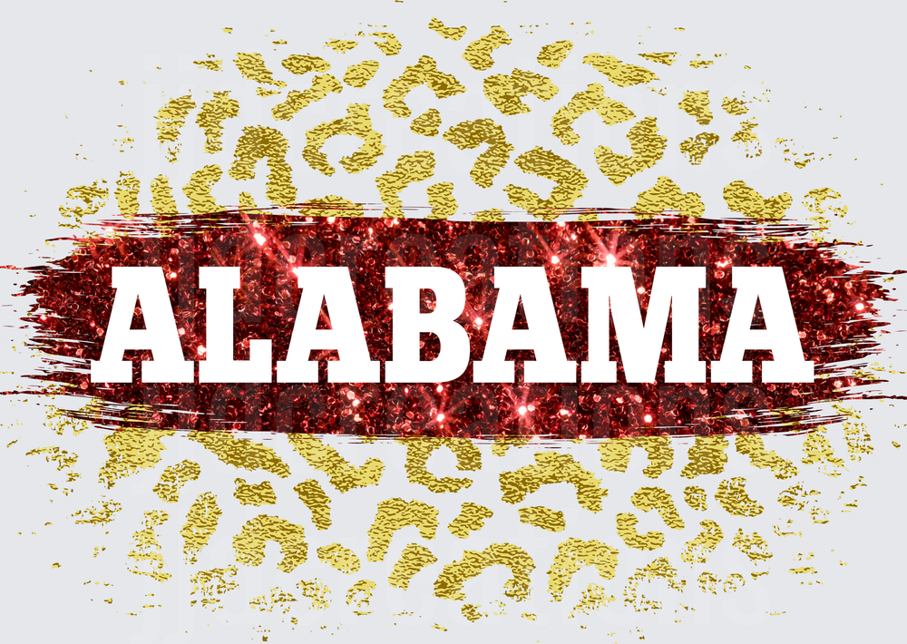 Alabama Crimson Red Glitter Banner with Gold Leopard Print