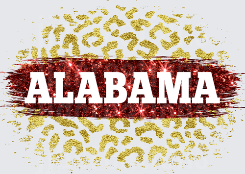 Alabama Crimson Red Glitter Banner with Gold Leopard Print
