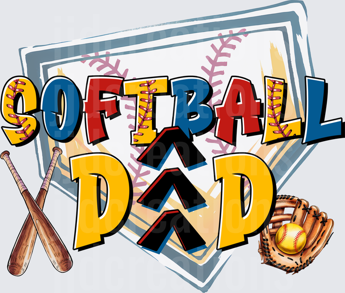 Softball Dad with Crossed Bats Baseball Glove Home Plate Design