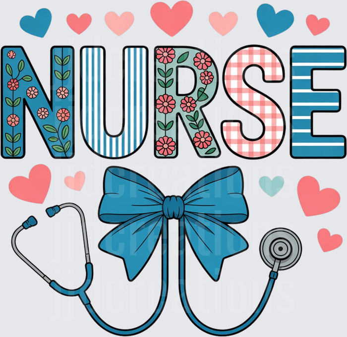 NURSE with Blue Bow Stethoscope and Pink Hearts Medical Design
