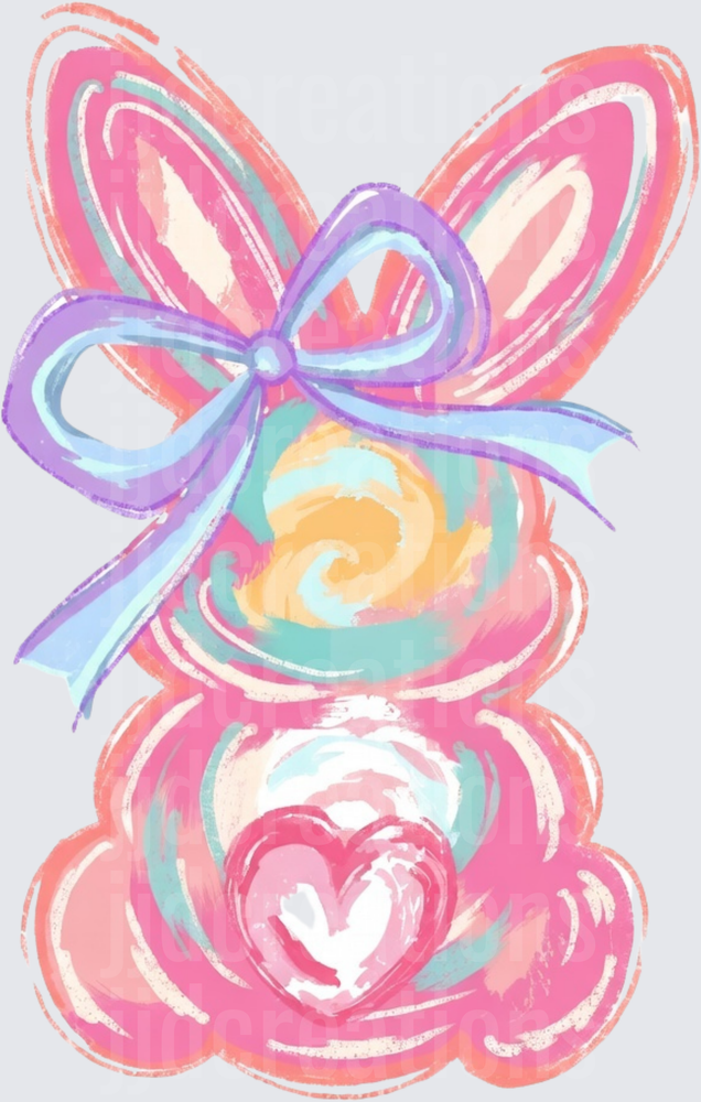 Watercolor Easter Bunny with Purple Bow and Heart