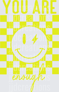 You Are Enough Smiley Face Lightning Bolt Checkered Design