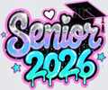Senior 2026 Graduation Cap Pink Purple Holographic Design