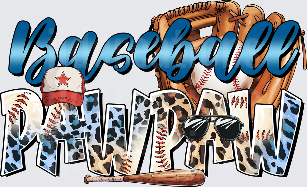 Baseball Papaw with Sunglasses and Cow Print Letters