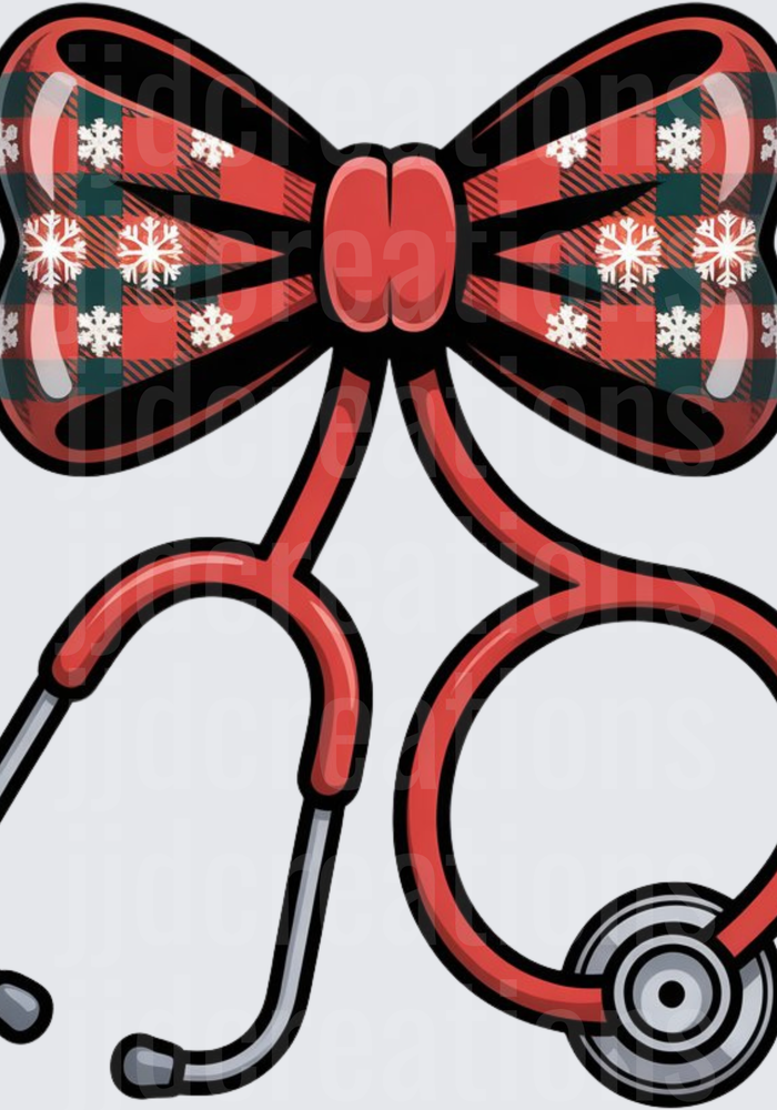 Christmas Plaid Bow Stethoscope Medical Holiday Design