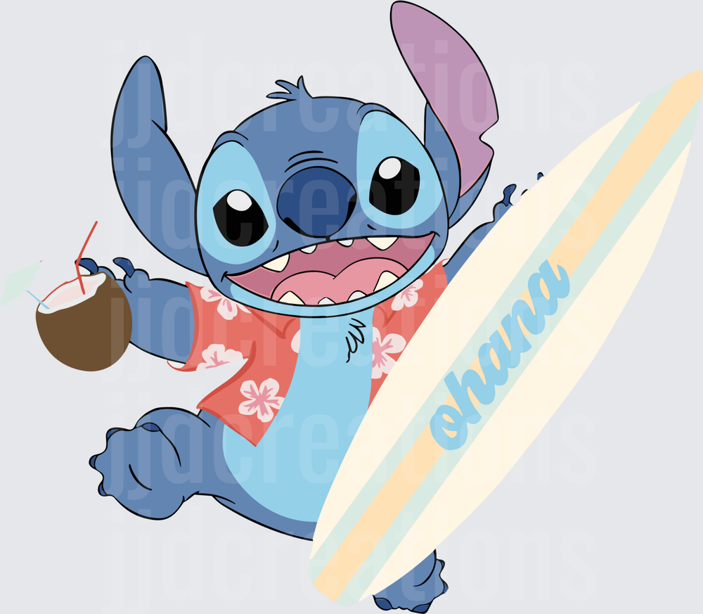 Stitch Hawaiian Shirt Coconut Drink Surfboard Beach Vibes