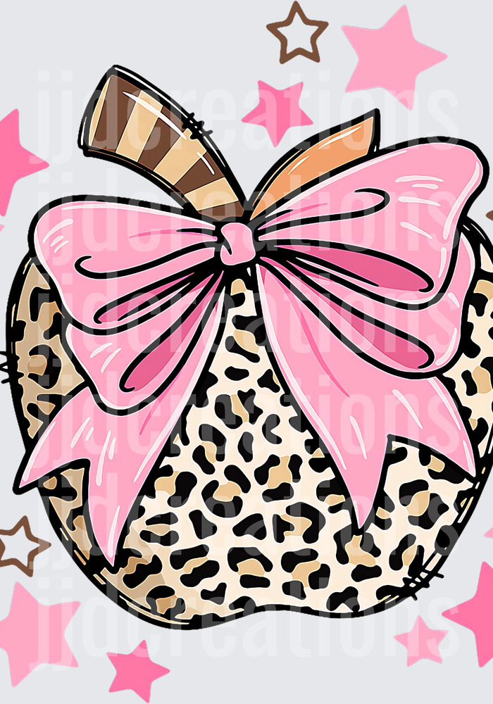 Leopard Print Pumpkin with Pink Bow and Stars