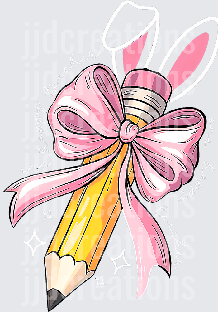 Yellow Pencil with Pink Ribbon Bow Back to School Design