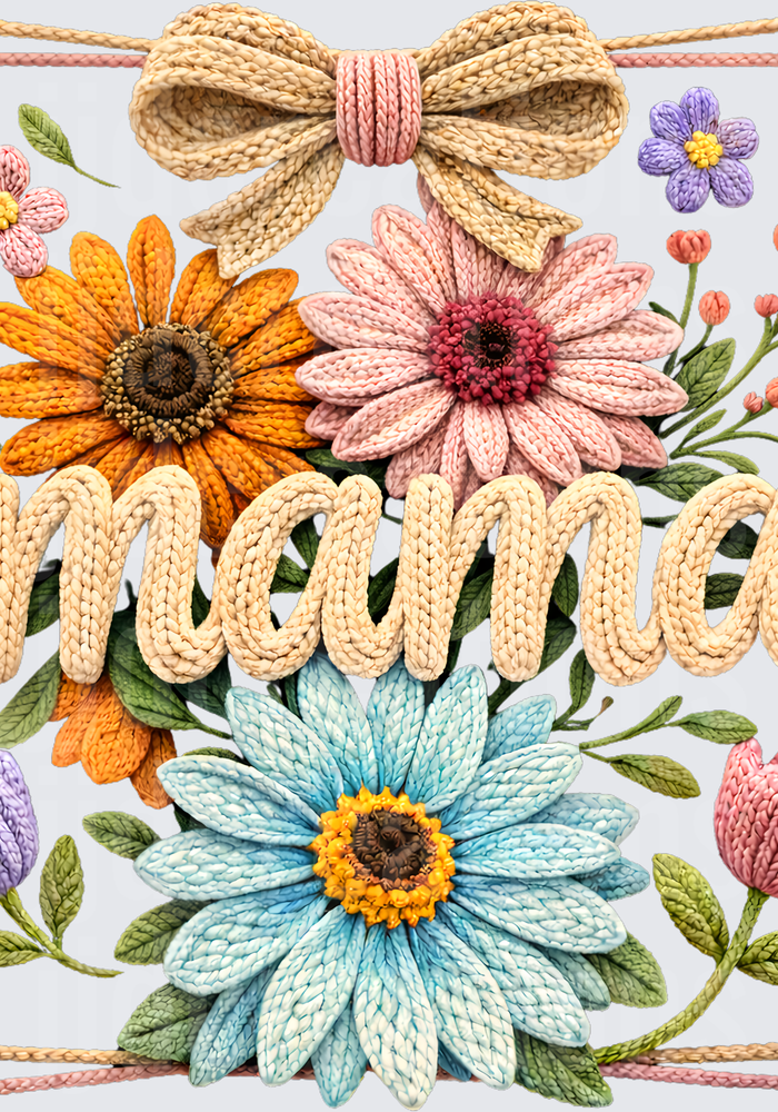 Mama Embroidered Floral Design with Rope Border and Bow
