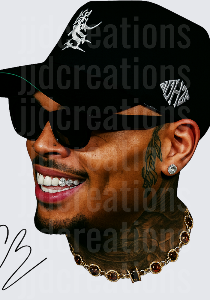 Chris Brown Portrait with Black Cap and Gold Grillz