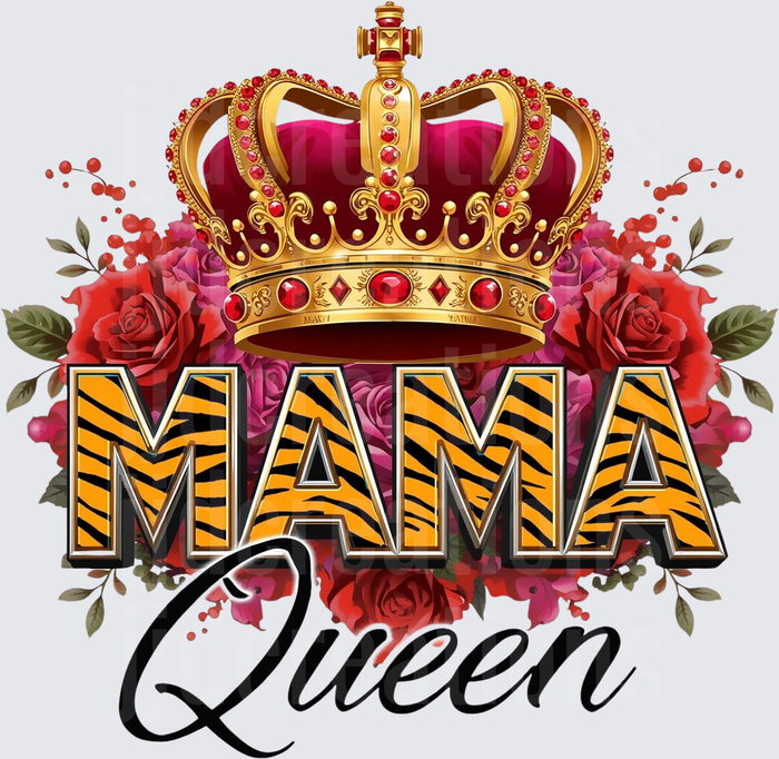 Mama Queen Golden Crown with Tiger Print and Red Roses