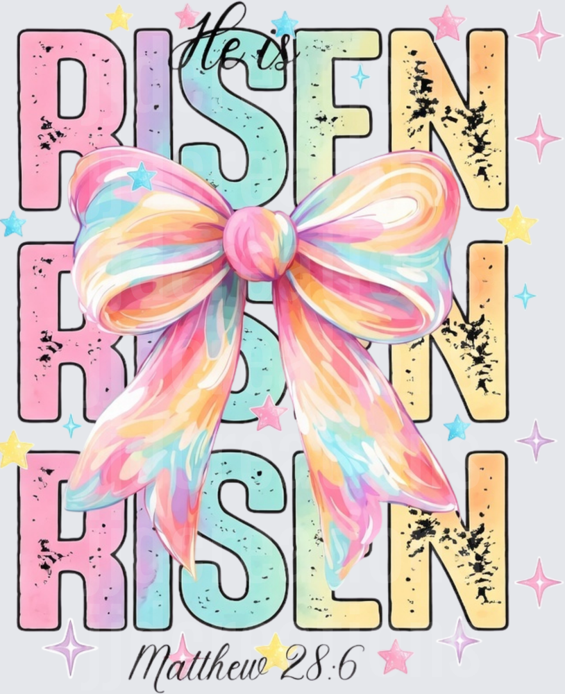 He Is Risen Easter Rainbow Bow Matthew 28:6 Christian Design