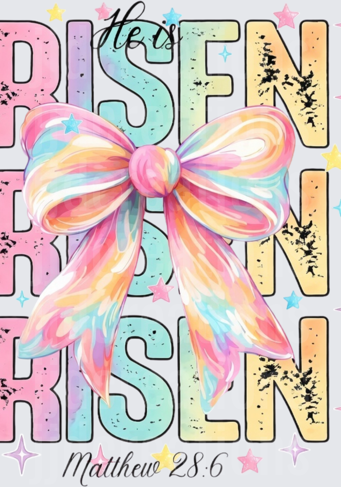 He Is Risen Easter Rainbow Bow Matthew 28:6 Christian Design