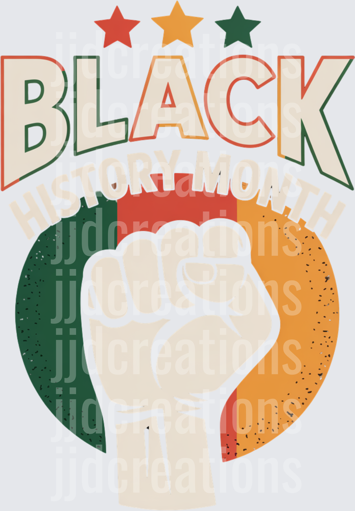 Black History Month Raised Fist with Stars and Circle