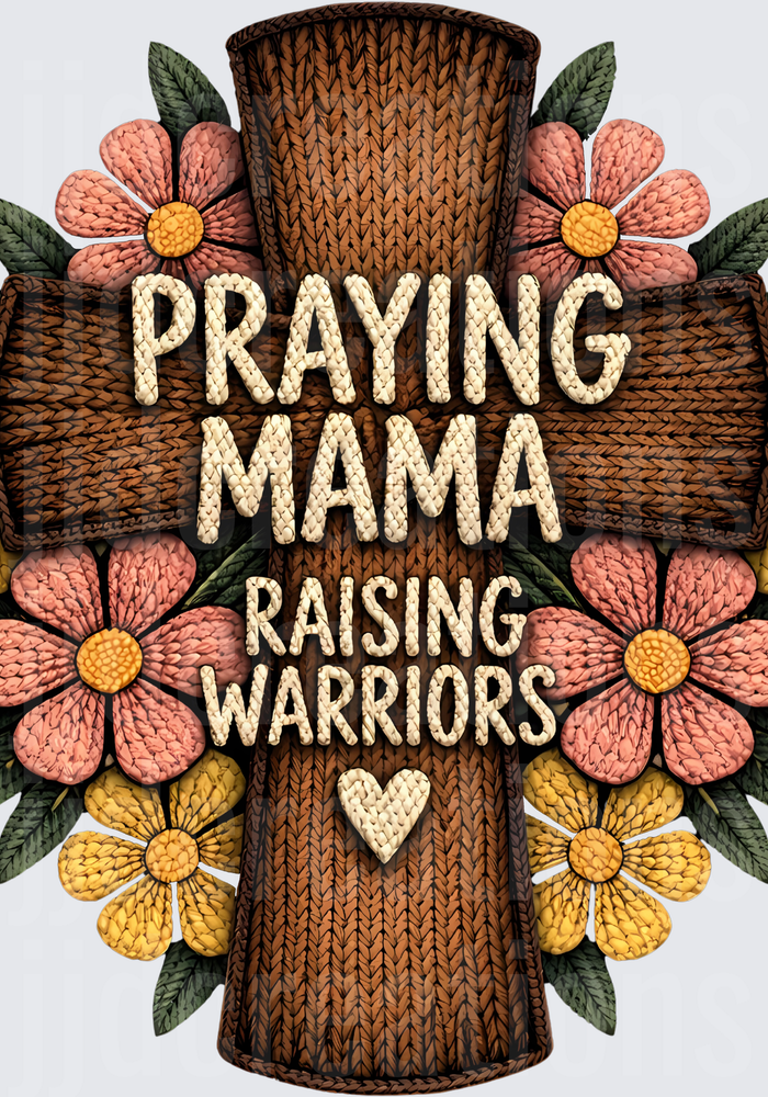 Praying Mama Raising Warriors Cross with Embroidered Flowers