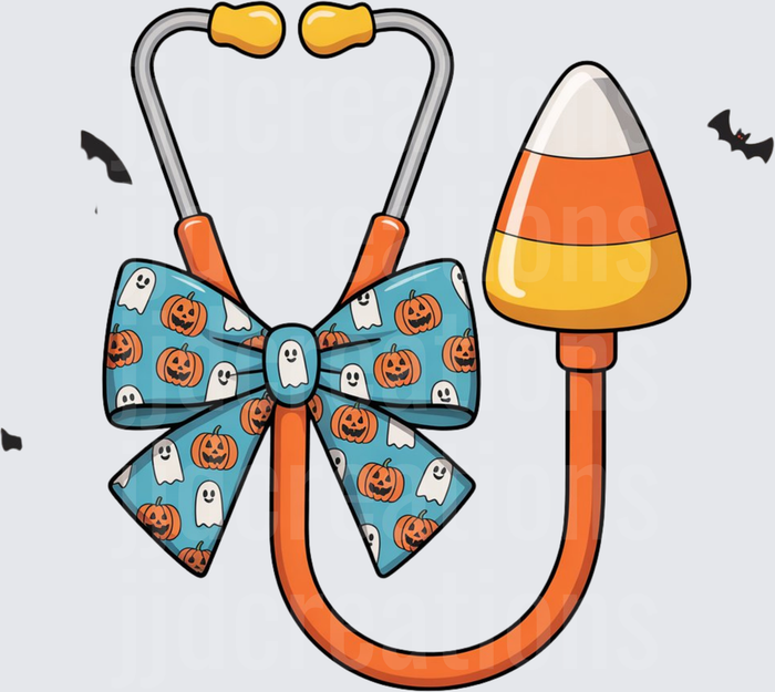 Halloween Stethoscope with Pumpkin Ghost Bow and Candy Corn