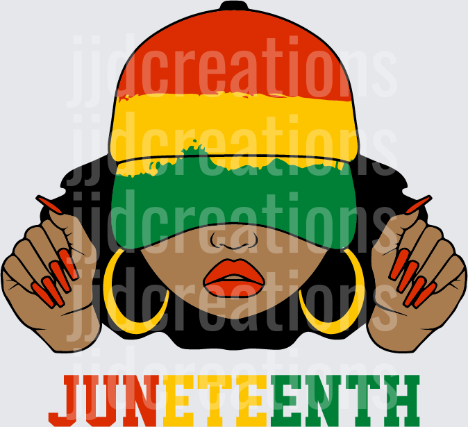 Juneteenth Woman with Rasta Colors Beanie and Gold Hoops