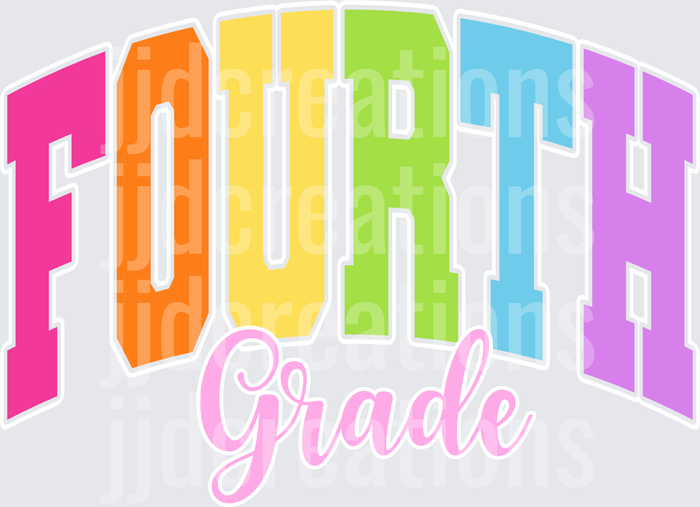 Fourth Grade Rainbow Block Letters with Pink Script