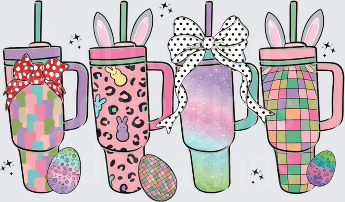 Easter Bunny Ear Tumblers with Colorful Bows and Eggs