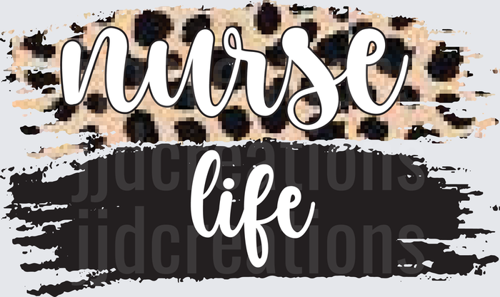 Nurse Life Leopard Print Text Design with Black Brush Stroke