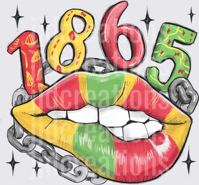 1865 Juneteenth Freedom Celebration Lips with Chains and Stars