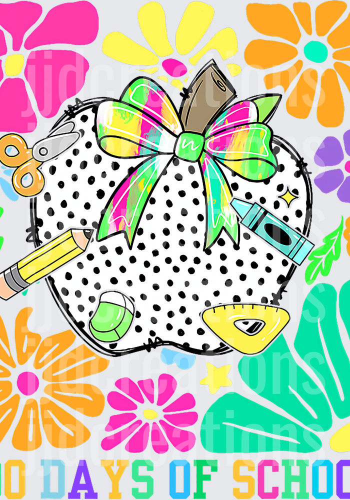100 Days of School Polka Dot Pig with Colorful Bow and Flowers