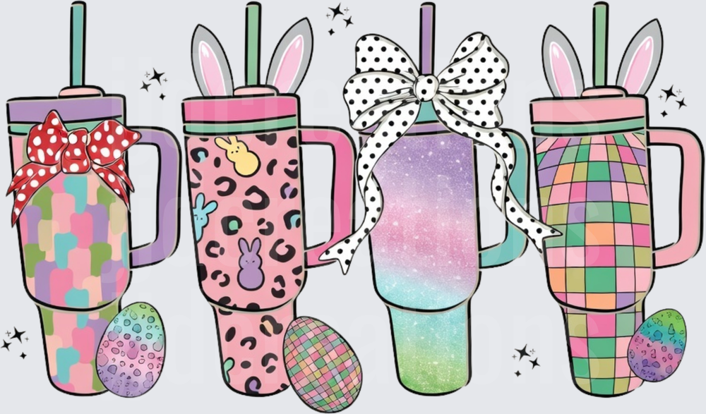 Easter Bunny Ear Tumblers with Bows and Decorated Eggs